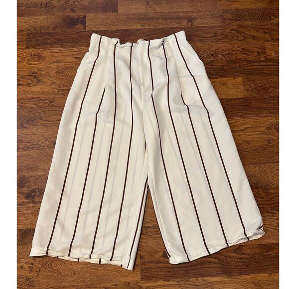 A New Day Women's Cropped Wide Leg Striped Pants Ivory Size XL Everyday Chic - Picture 1 of 7